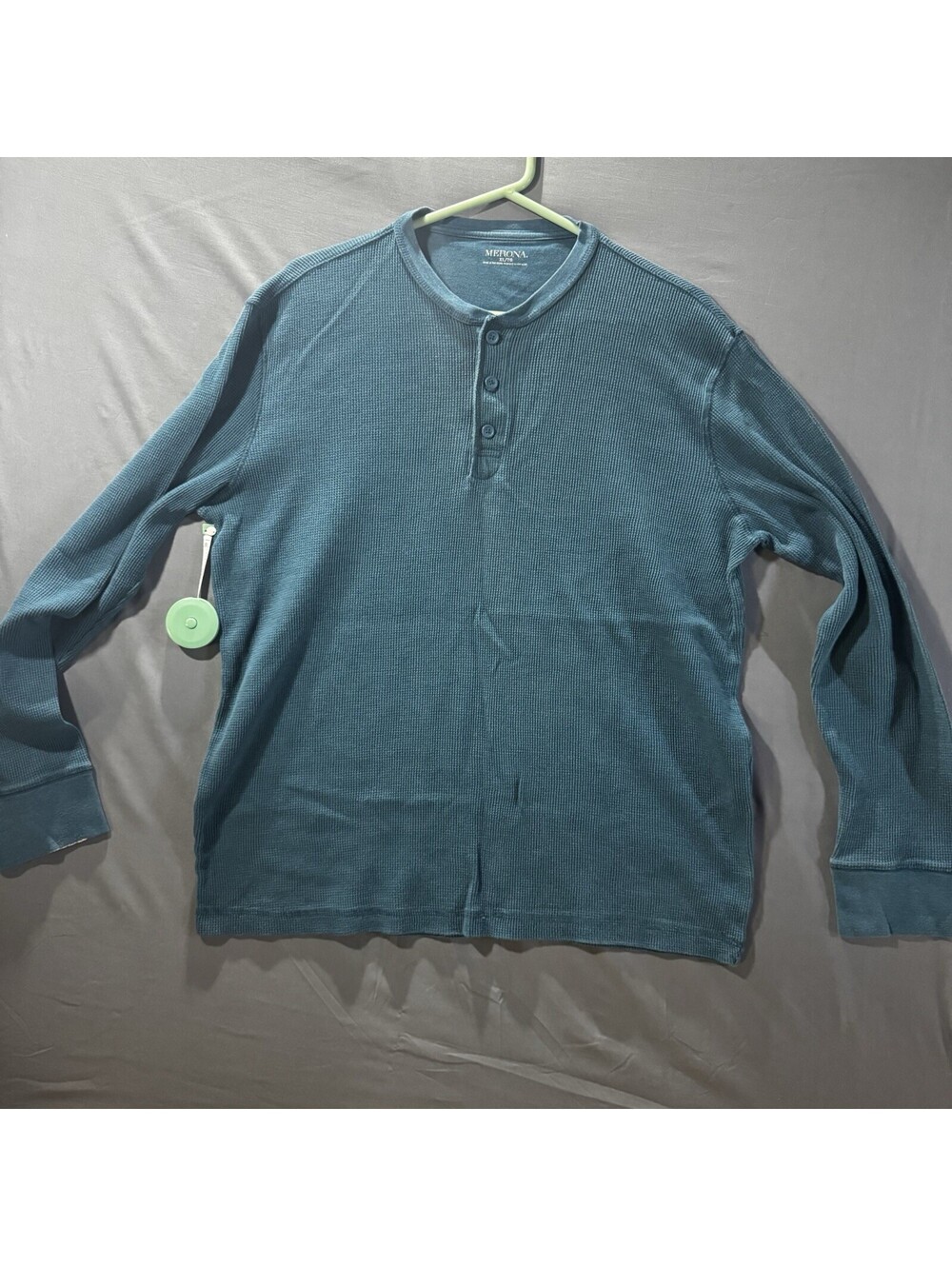 MERONA Mens Shirt Sz XL Henley Thermal Waffle Knit BLUE Faded Grunge Y2K